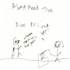 An image depicts a stick figure of Marc saying, "Someone wants an autograph?" On the right, a stick figure of Jan holds up a piece of paper that says Divorce at the top and replies, "yep!" The words "Always Read The Fine Print" are written in big letters above the scene.