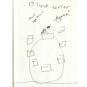 An image depicts stick figures of Marc wearing sunglasses and Jan as they ride in a ferris wheel. In the cart at the top, Jan asks Marc, "Isn't this fun?" He responds by yelling "Ayeeeeeeeeeeeee!" Blind Terror is written in big letters above the scene.